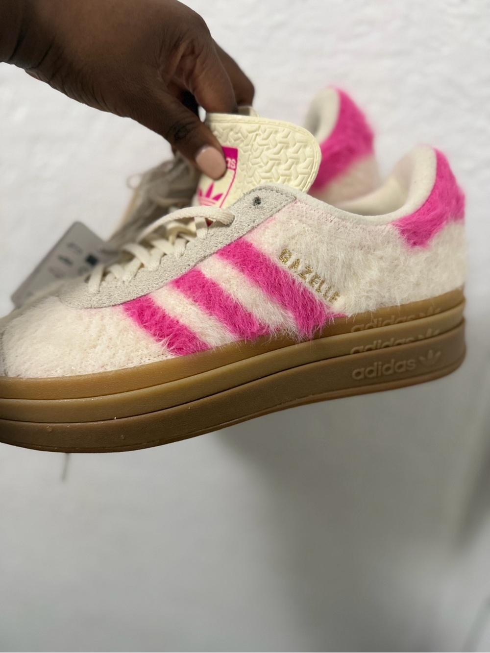 adidas Women’s Platform Sneakers in Off-White and Hot Pink